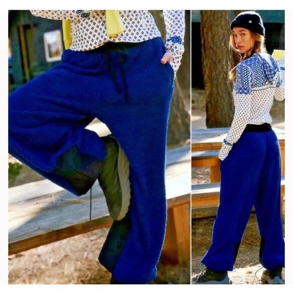 Free People Pants - Free People Movement Cuddle Up Fleece Pants Fuzzy Prep School Blue Size Large